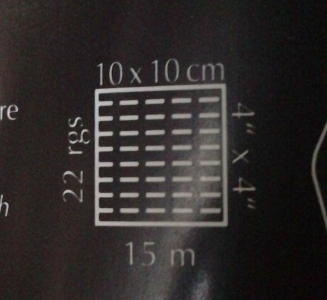Nombre de rangs et nombres de mailles nécessaires à la réalisation d'un carré de 10 cm de côté